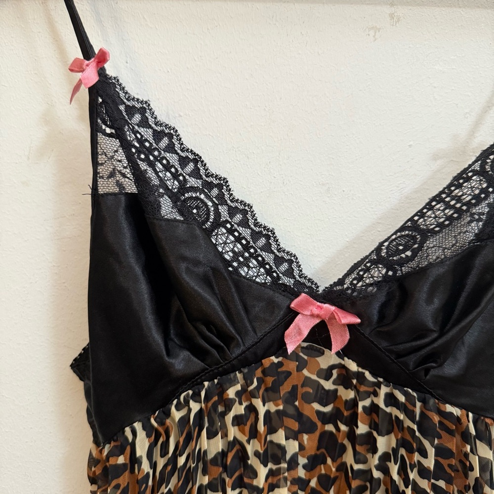 Rampage Leopard Print Babydoll Slip Dress with Black Lace S - Picture 2 of 7